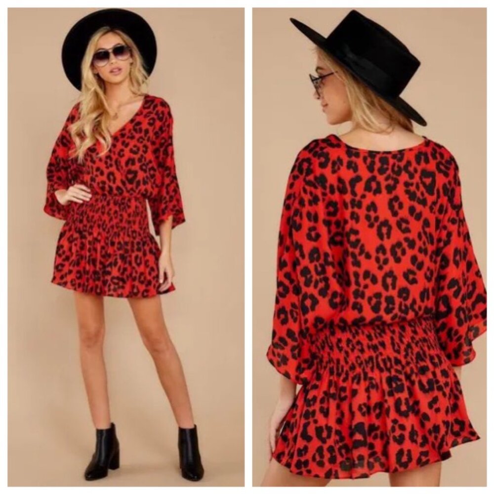 BUDDY LOVE Lennox Red Cheetah Print Mini Dress, size X-Small - Picture 1 of 13
